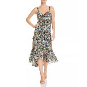 Parker  XXS  Melody Dark Floral Back-Cutout Dress Midi Sleeveless Ruffle Womens